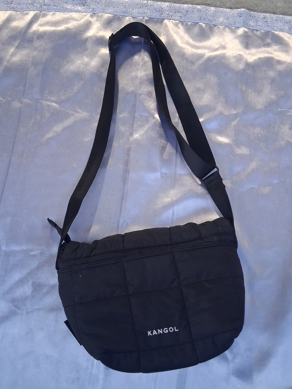 Kangol Black Quilted Messenger Crossbody Bag